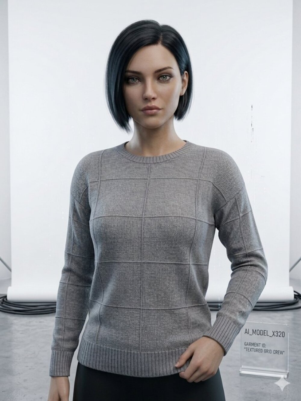 Cyrus Classic Crewneck Sweater Gray Size Medium paneled grid/windowpane C922473